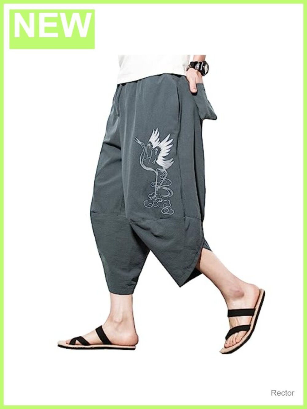 Linen Harem Capri Pants Cropped Japanese Men's 3/4 Lightweight Drawstring